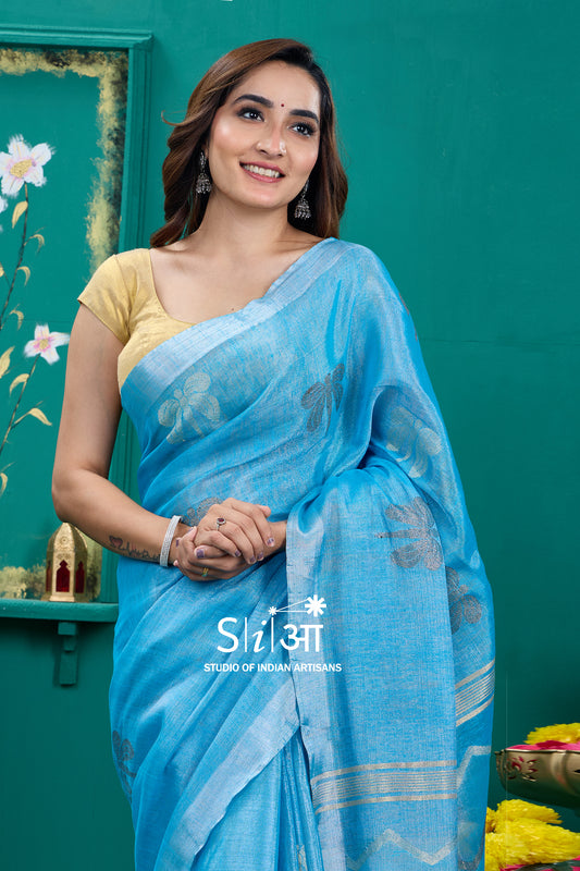AZURE MIRAGE - TISSUE LINEN SAREE