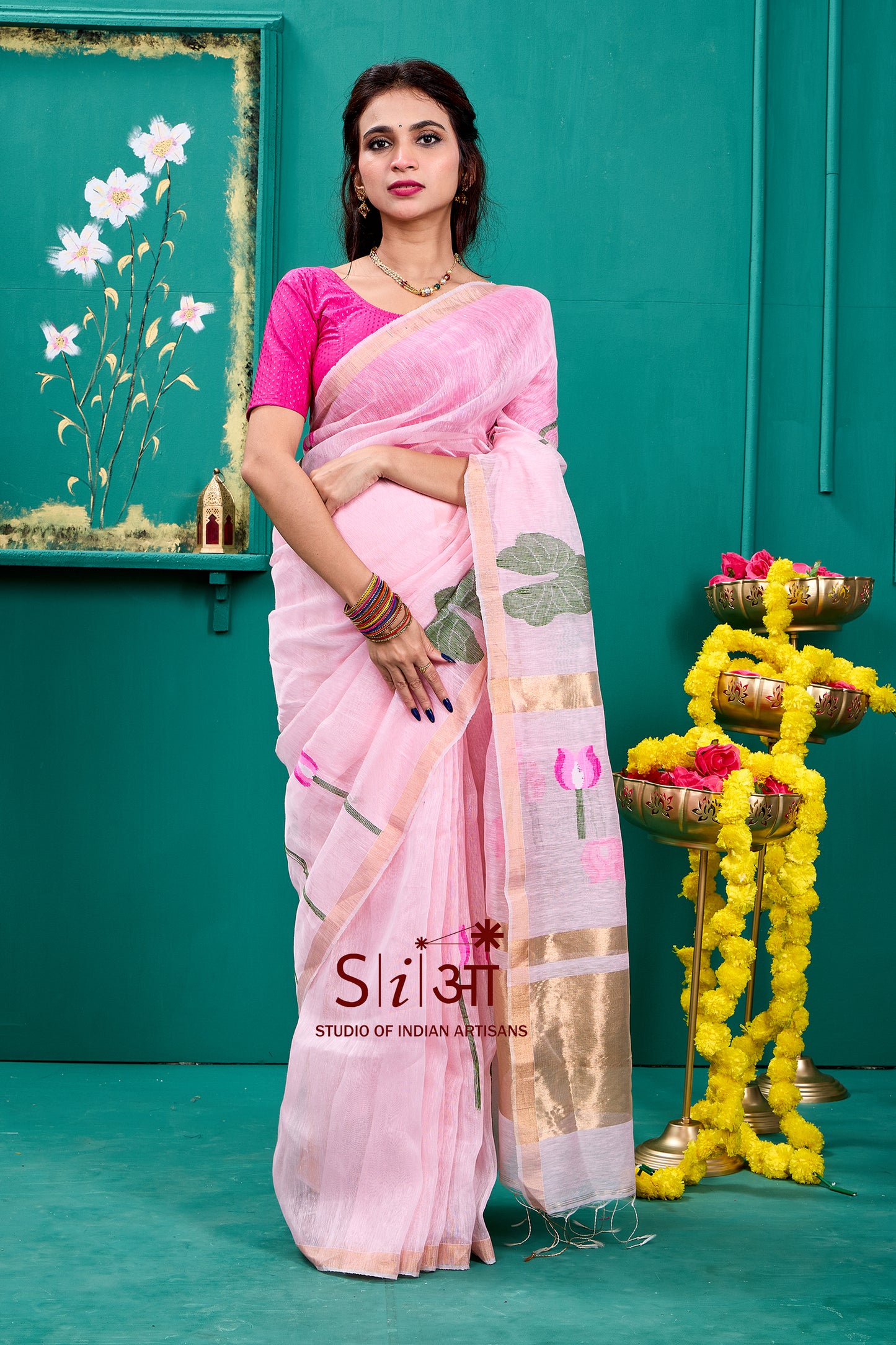 BLUSH LOTUS - SILK LINEN SAREE
