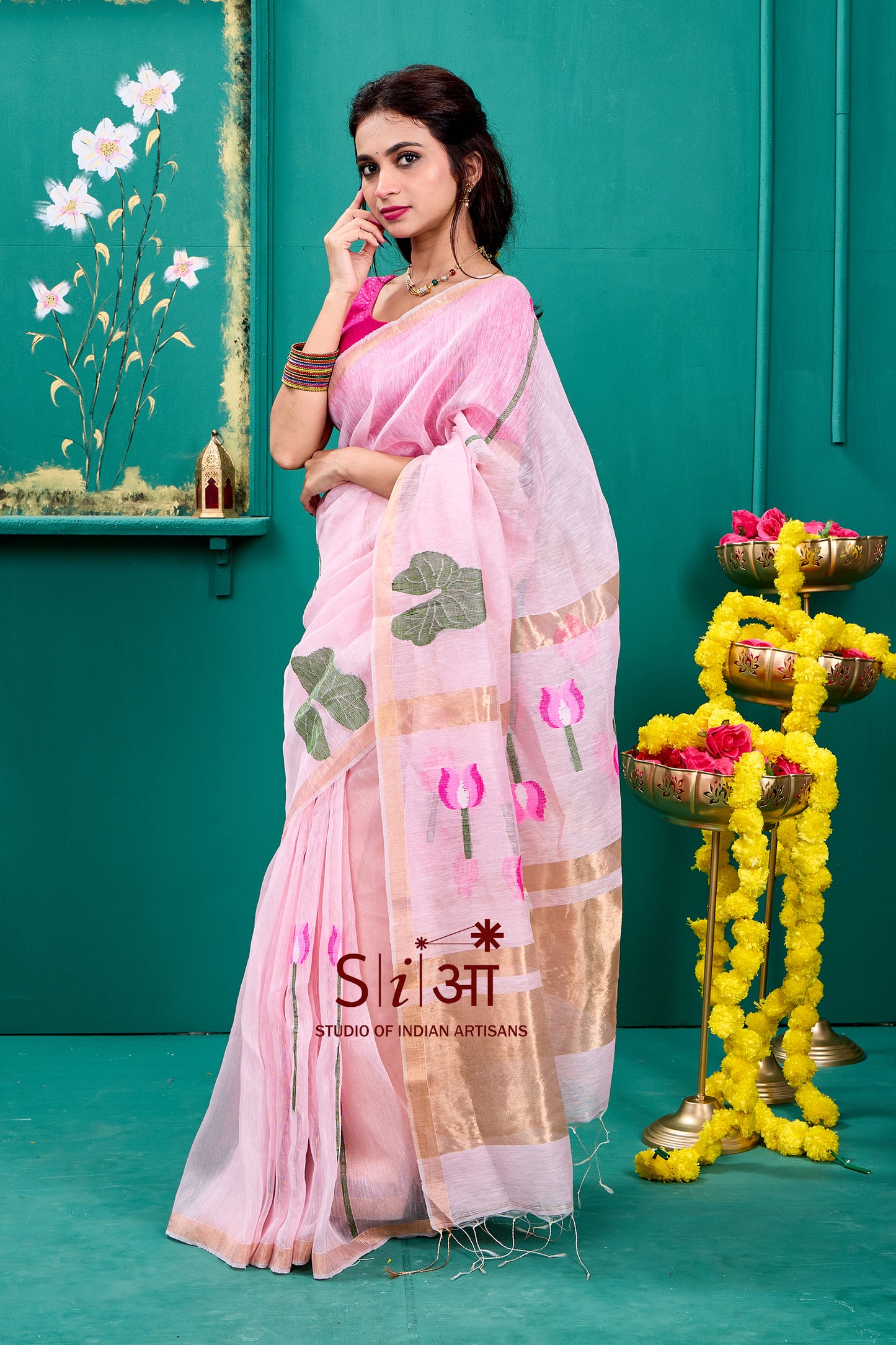 BLUSH LOTUS - SILK LINEN SAREE