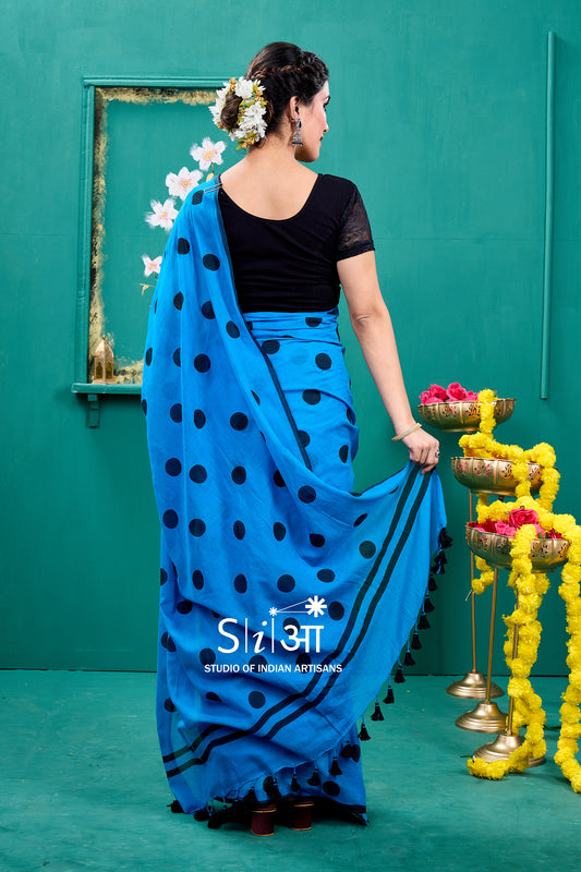 MIDNIGHT POLKA - MUL COTTON SAREE