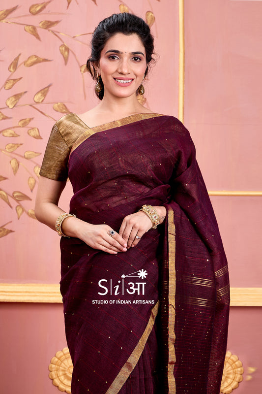 CHOCOLATE SITARE - LINEN SAREE