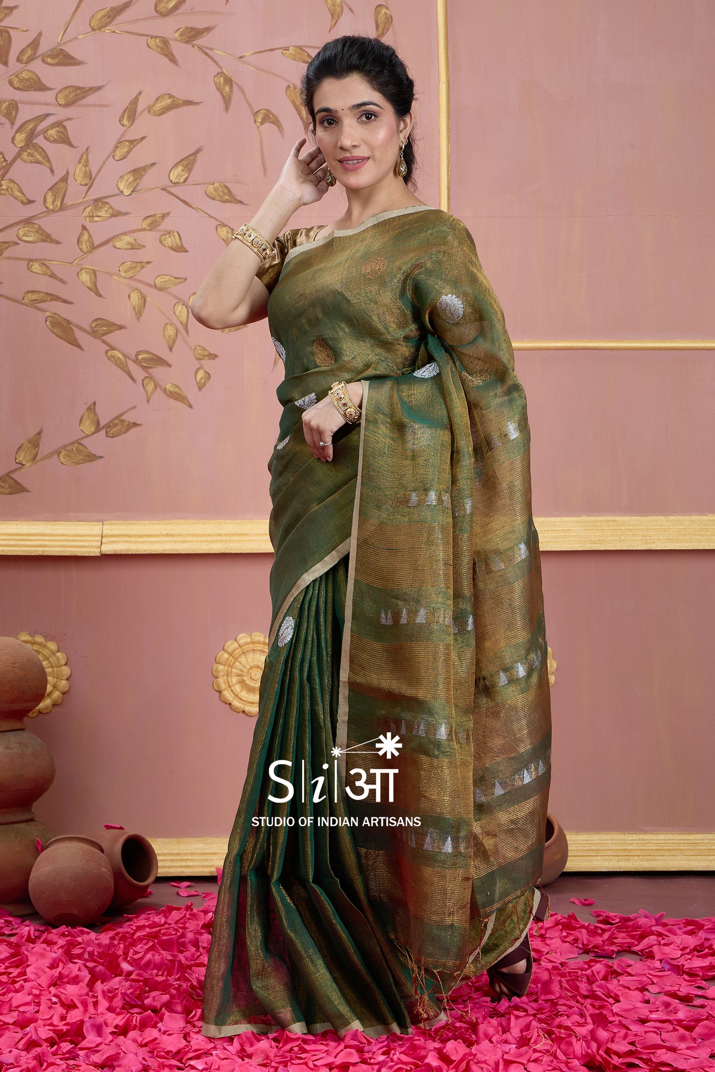 FOREST GLITTERATI - TISSUE LINEN SAREE