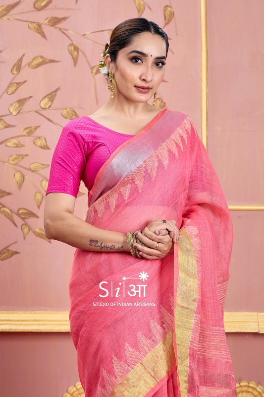 FLAMINGO TRIANGLES - LINEN SAREE