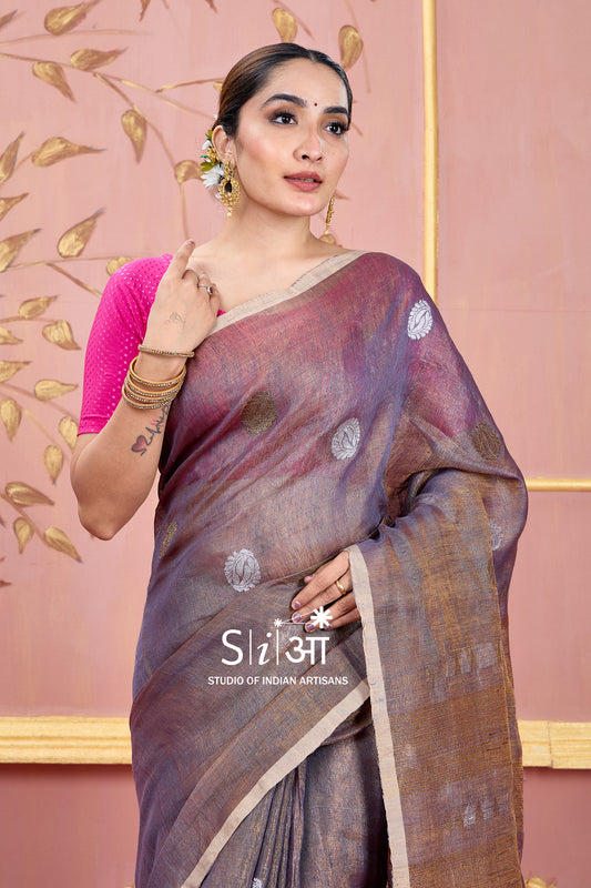 AMETHYST GLITTERATI - TISSUE LINEN SAREE