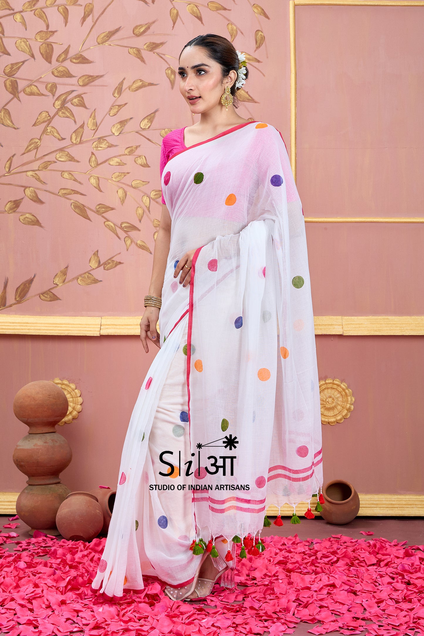 SAFED POLKA - MUL COTTON SAREE
