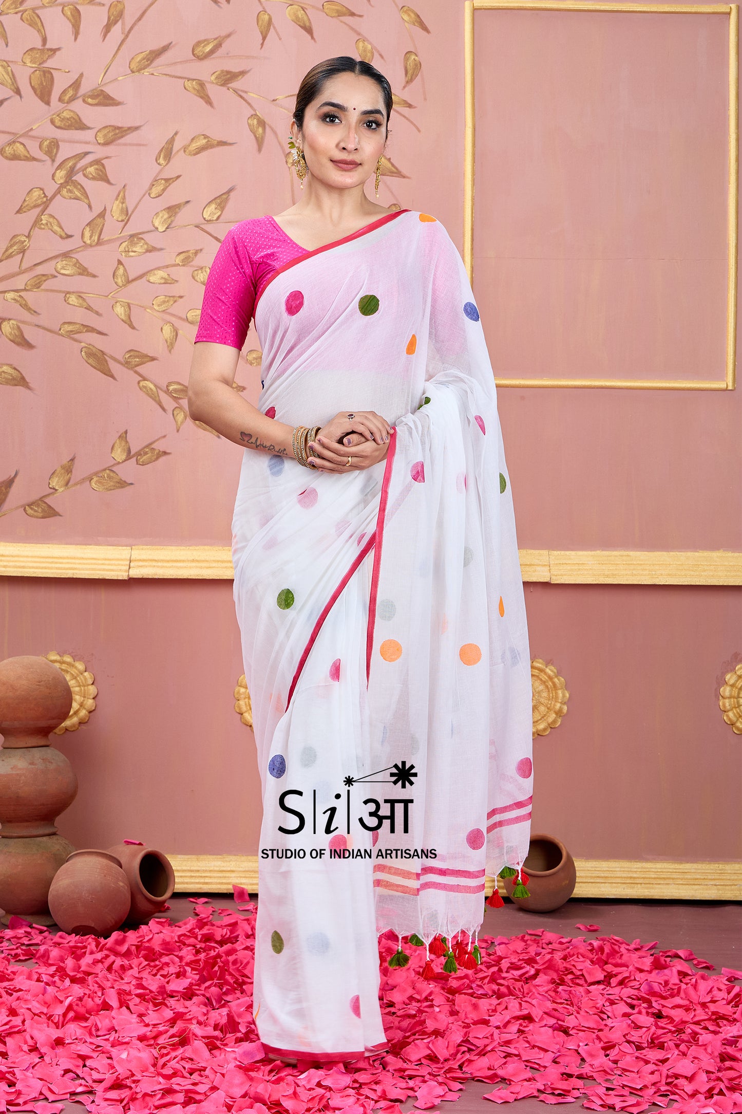 SAFED POLKA - MUL COTTON SAREE