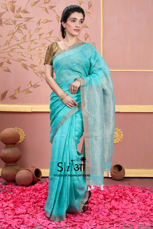 AQUA WHISPER - LINEN SAREE