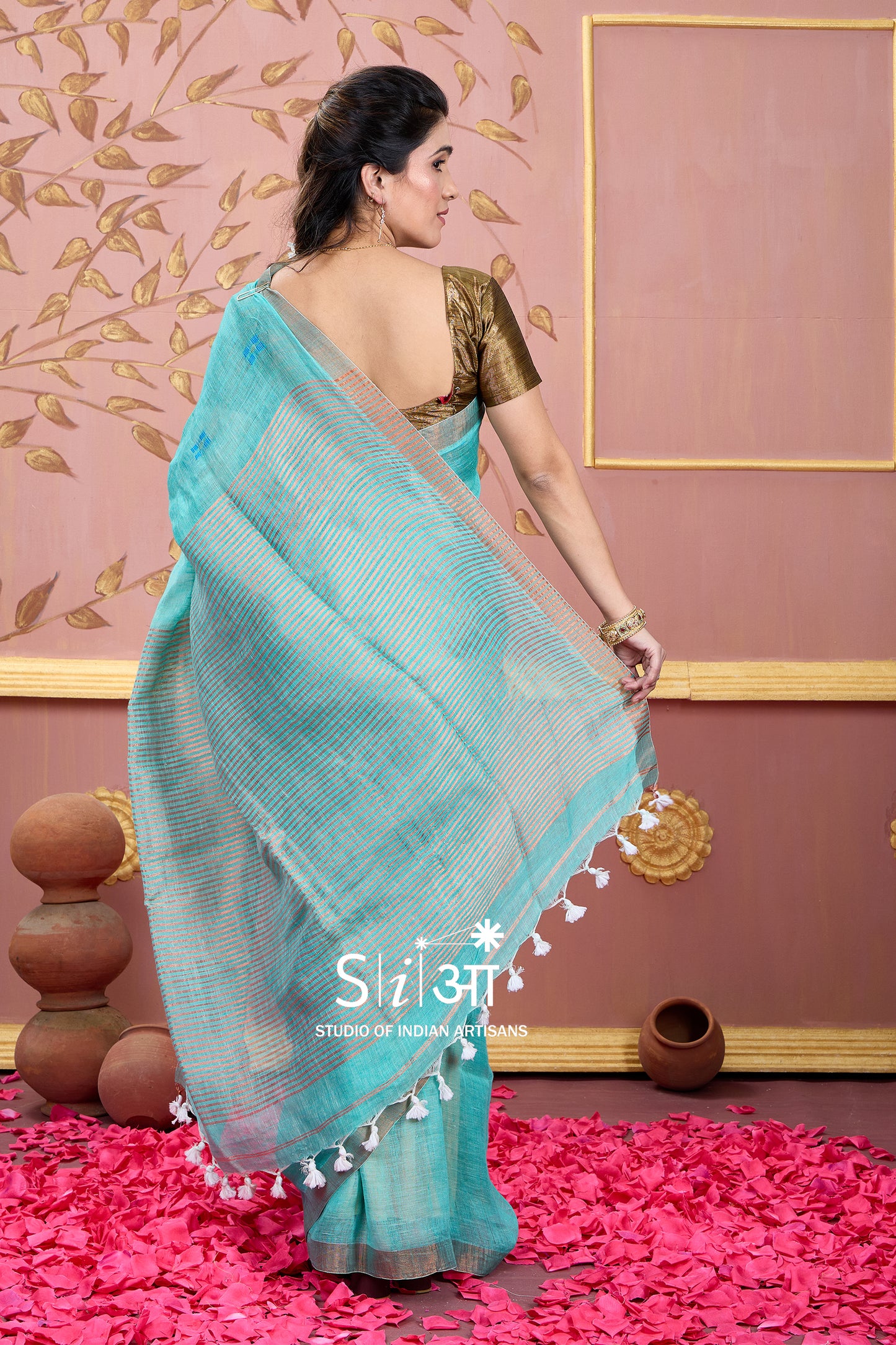 AQUA WHISPER - LINEN SAREE