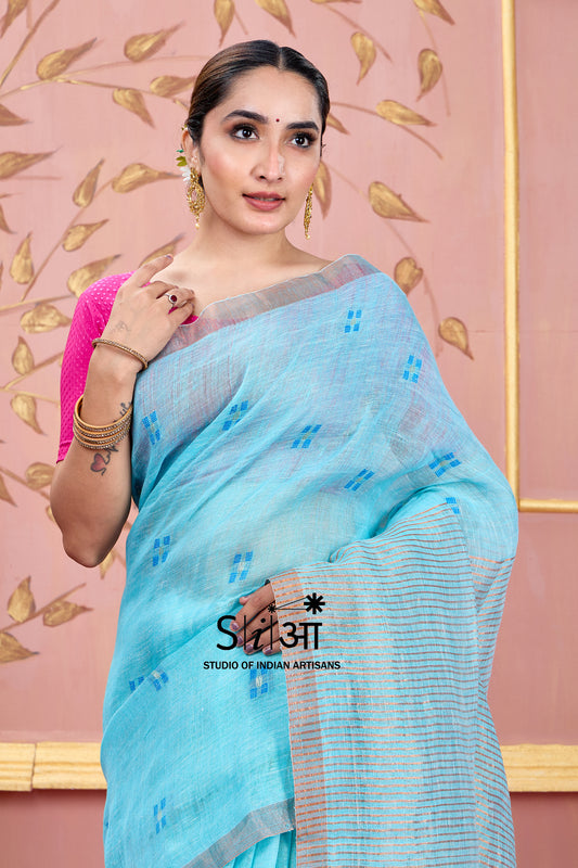 SKY WHISPER - LINEN SAREE