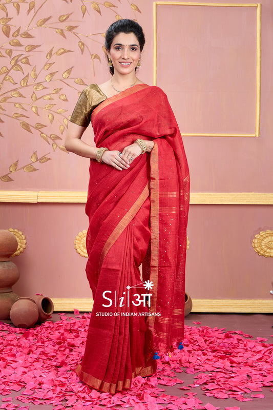 LAAL SITARE - LINEN SAREE