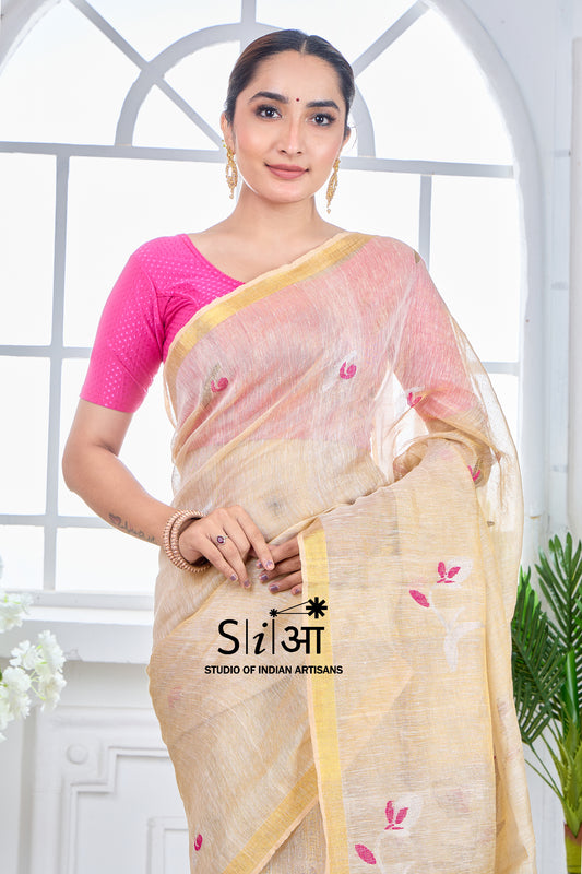 GOLDEN TULIP SHIMMER - TISSUE LINEN SAREE
