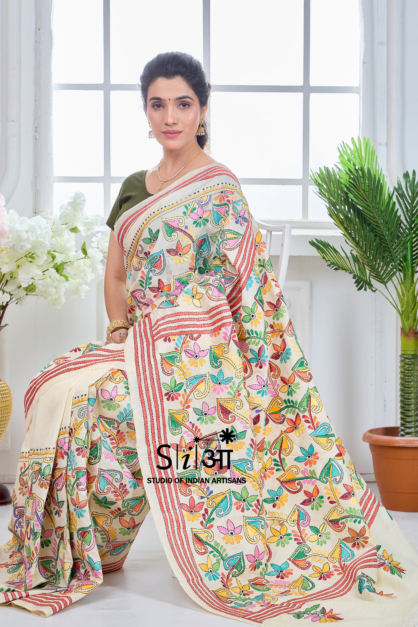 SPRING BLOSSOMS - KOREAN TUSSAR SILK SAREE