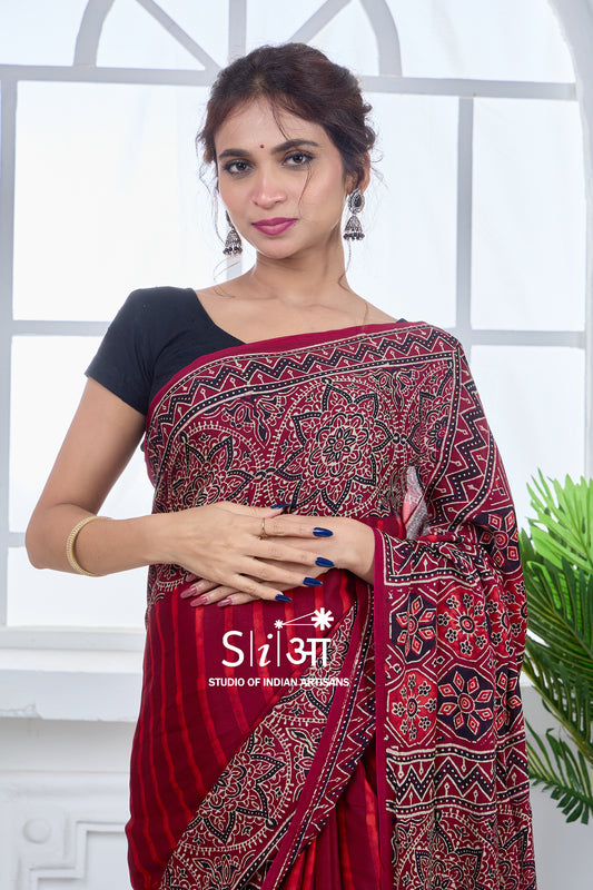 GARNET LINE BLOCKS - MODAL SILK SAREE