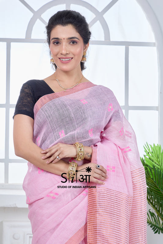 PINK NOOR - LINEN SAREE