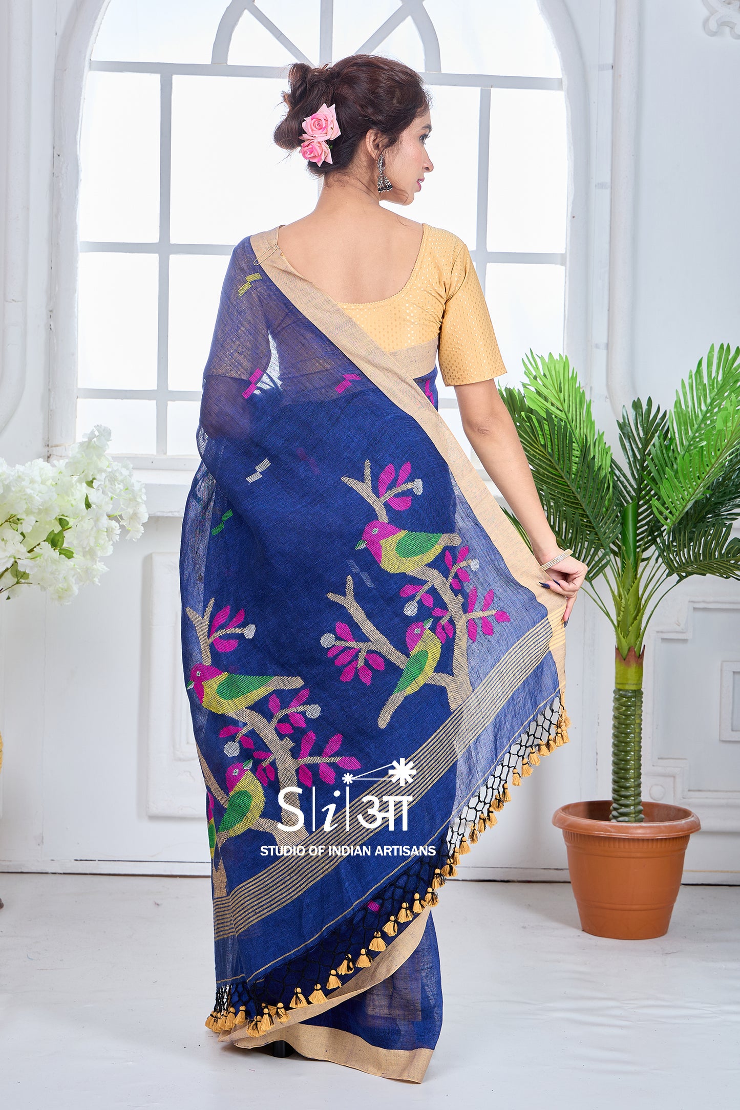 CHIRPING BLUES - LINEN SAREE