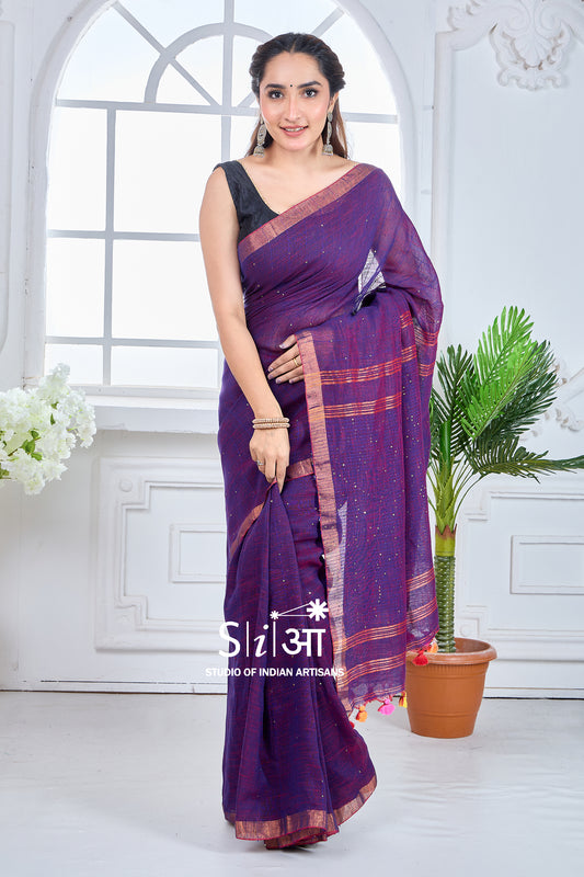 BAINGANI SITARE - LINEN SAREE