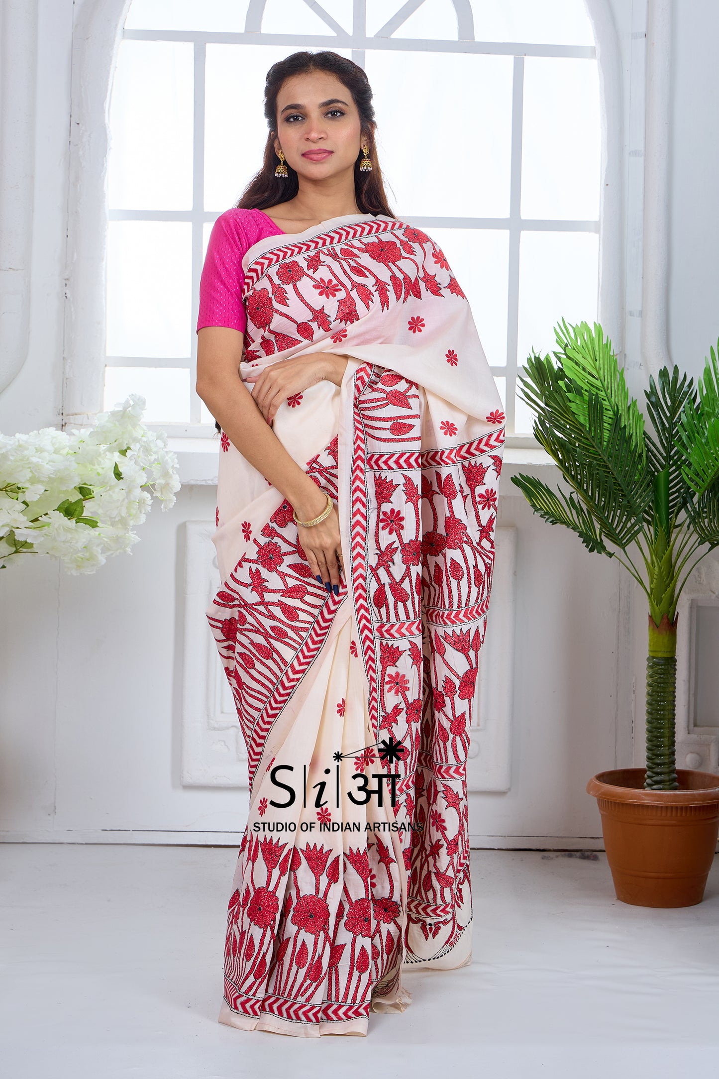 RED BLOOM - KOREAN TUSSAR SILK SAREE