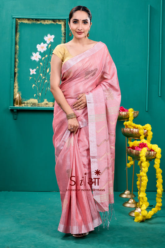 Rose Mirage Handwoven Linen Saree