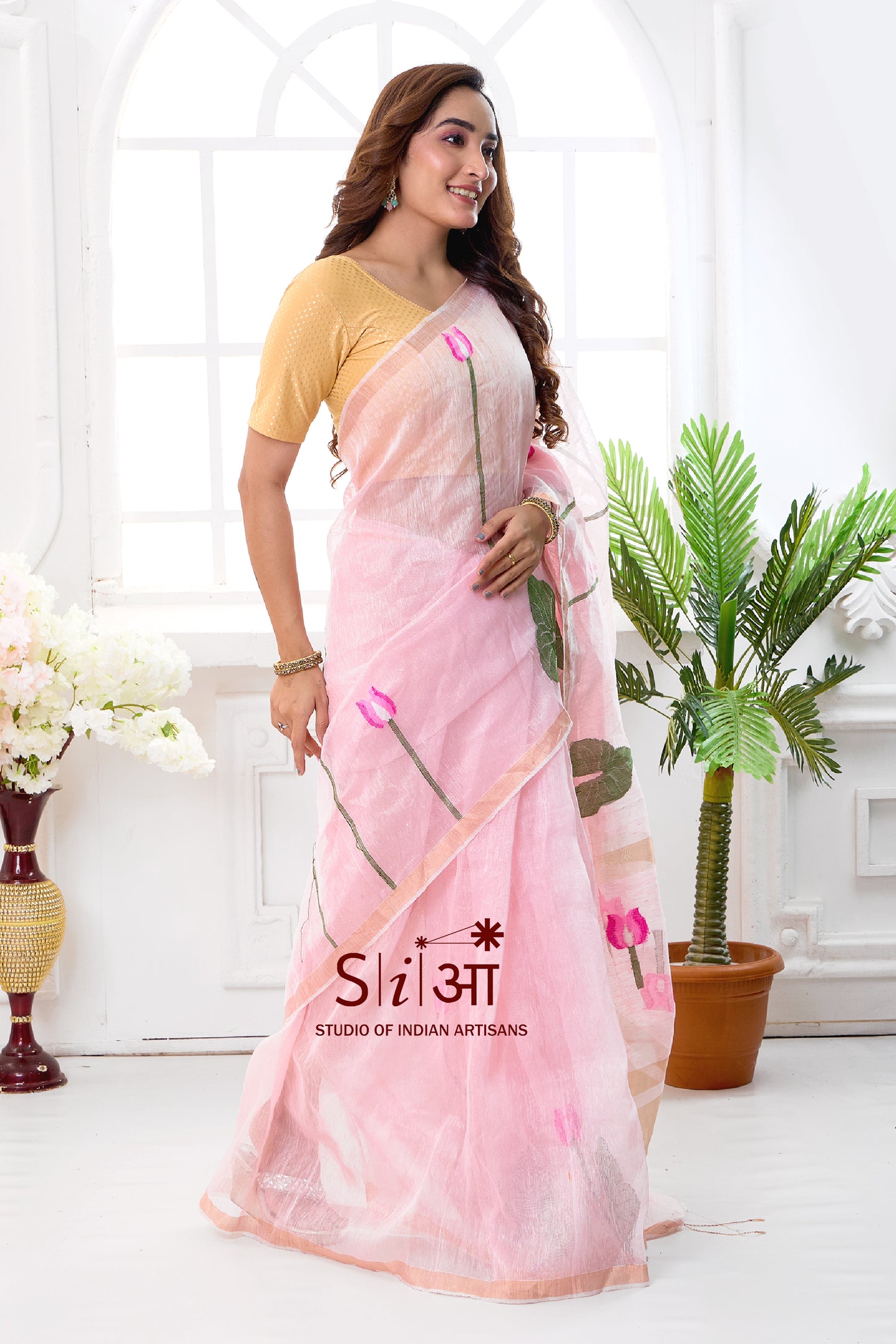 BLUSH LOTUS - SILK LINEN SAREE