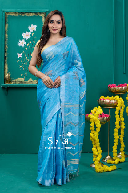 AZURE MIRAGE - TISSUE LINEN SAREE