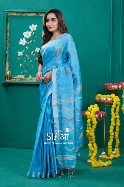 AZURE MIRAGE - TISSUE LINEN SAREE