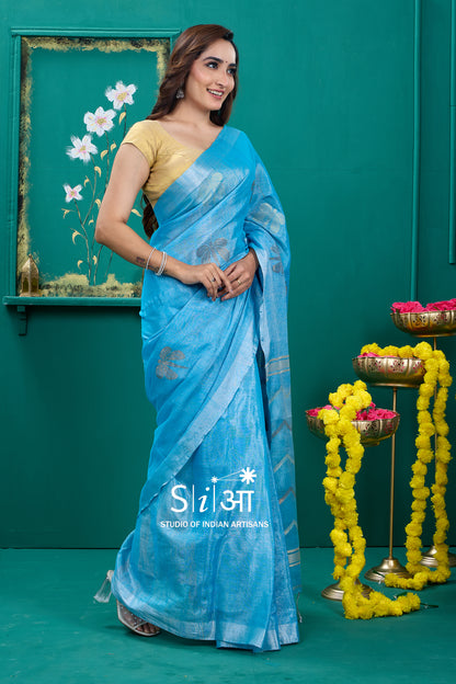 AZURE MIRAGE - TISSUE LINEN SAREE