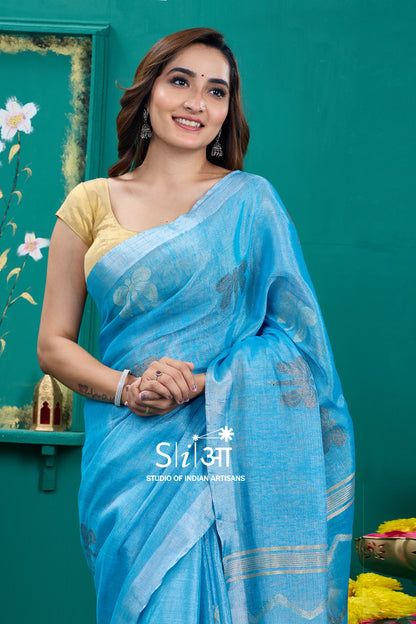 AZURE MIRAGE - TISSUE LINEN SAREE