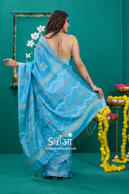 AZURE MIRAGE - TISSUE LINEN SAREE