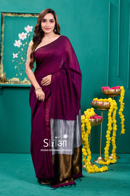 Beetroot Shimmer-Khadi Cotton Saree