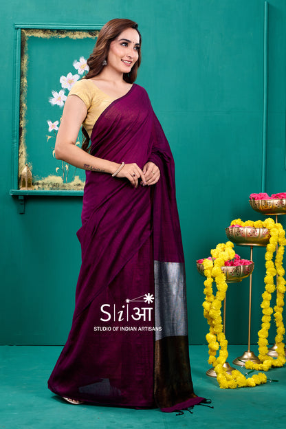 Beetroot Shimmer-Khadi Cotton Saree