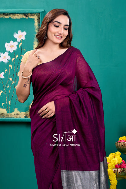 Beetroot Shimmer-Khadi Cotton Saree