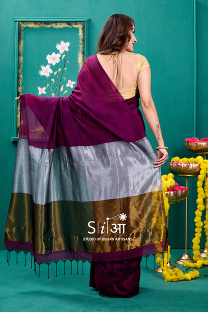 Beetroot Shimmer-Khadi Cotton Saree