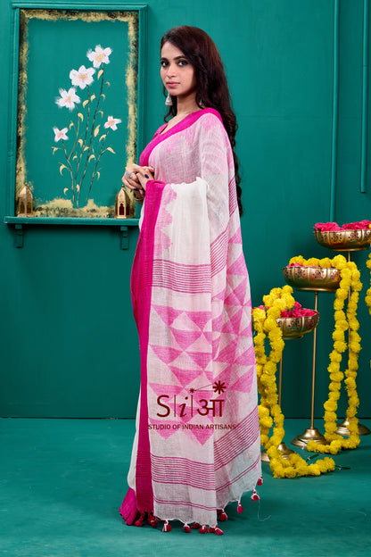 GULABI SUBAH - LINEN SAREE