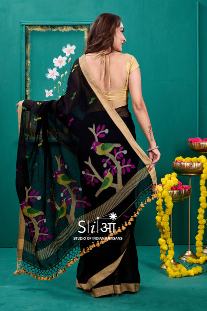 BAGH KE PANCHI- LINEN SAREE