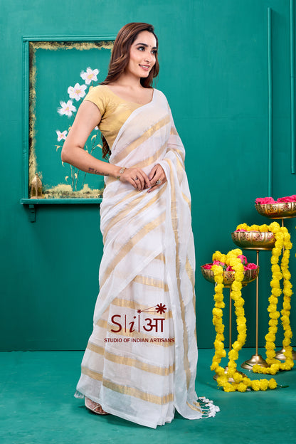 GOLDEN PEACE - MUL COTTON SAREE
