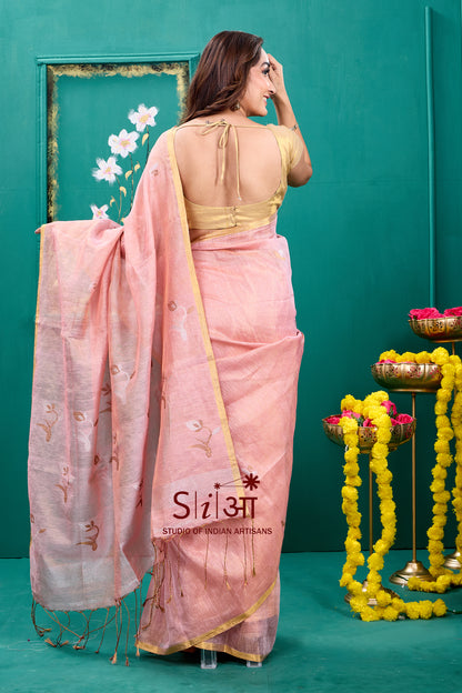 SHIMMERING TULIP BLUSH - TISSUE LINEN SAREE