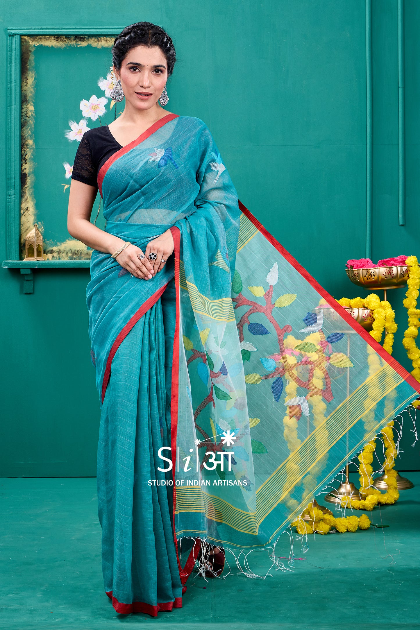 AQUA PHOOLWARI - MUSLIN SILK SAREE