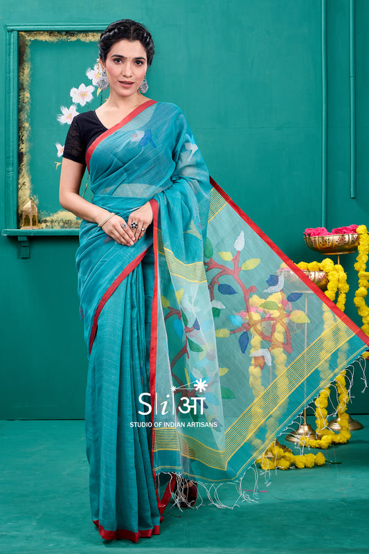 AQUA PHOOLWARI - MUSLIN SILK SAREE