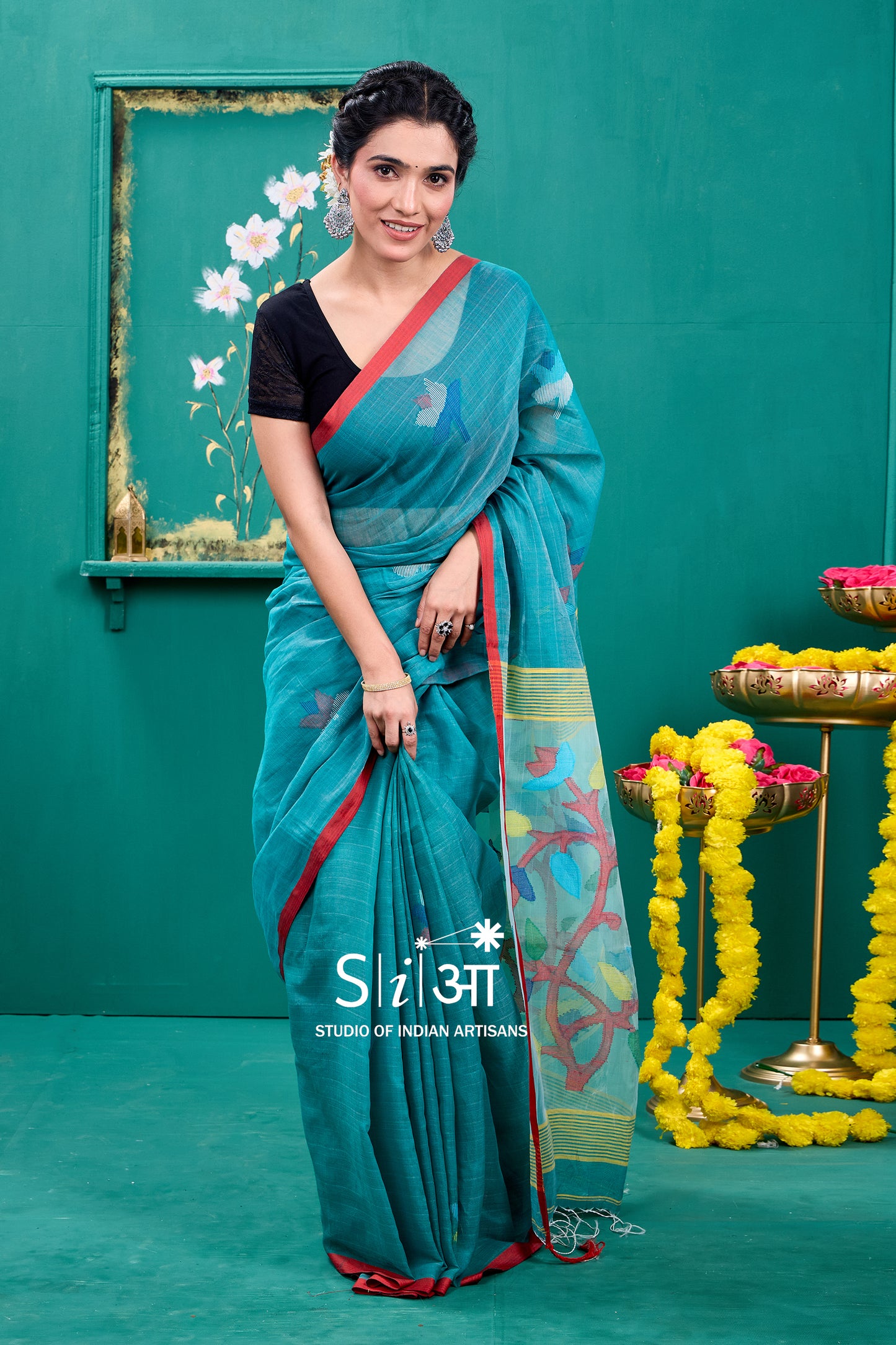 AQUA PHOOLWARI - MUSLIN SILK SAREE