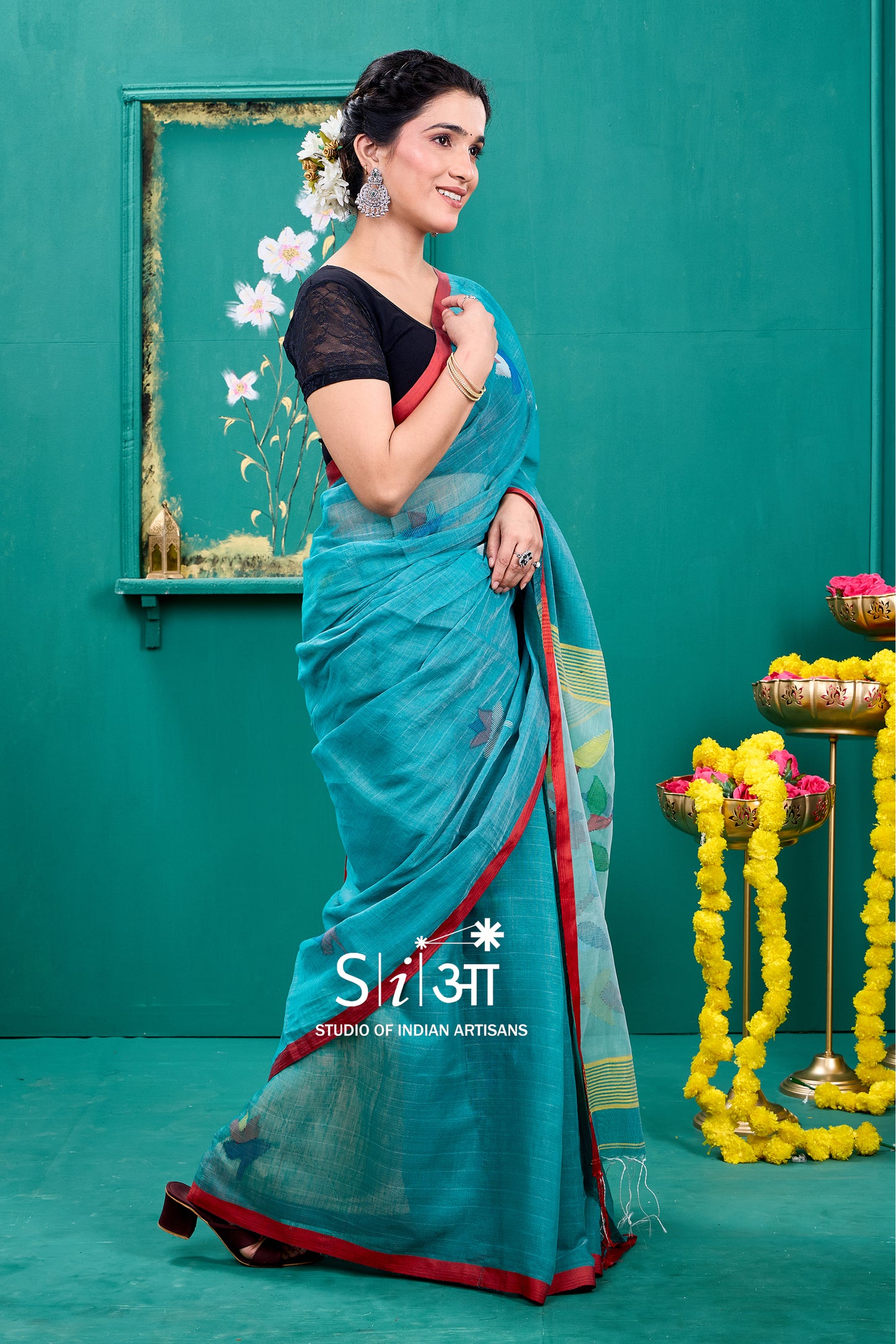 AQUA PHOOLWARI - MUSLIN SILK SAREE