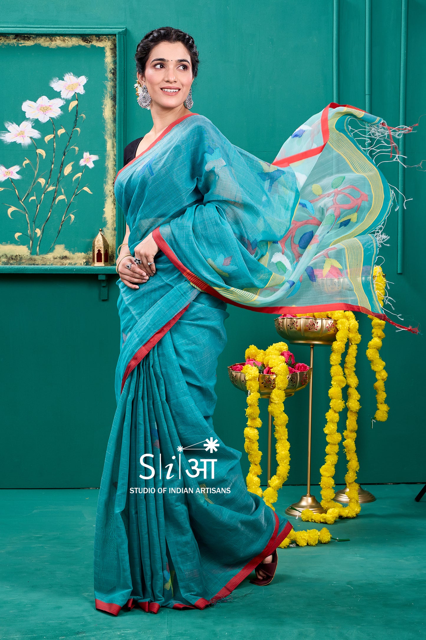AQUA PHOOLWARI - MUSLIN SILK SAREE
