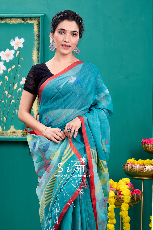 AQUA PHOOLWARI - MUSLIN SILK SAREE