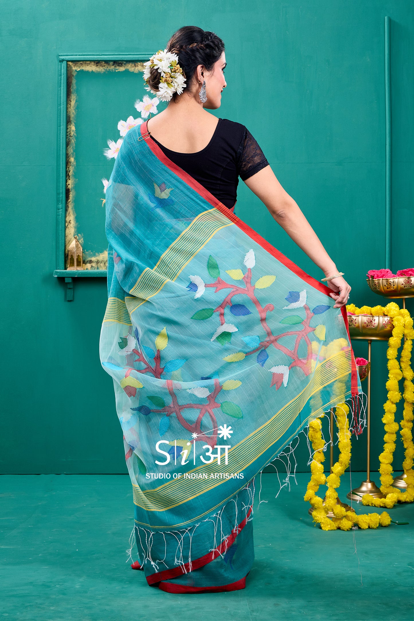 AQUA PHOOLWARI - MUSLIN SILK SAREE
