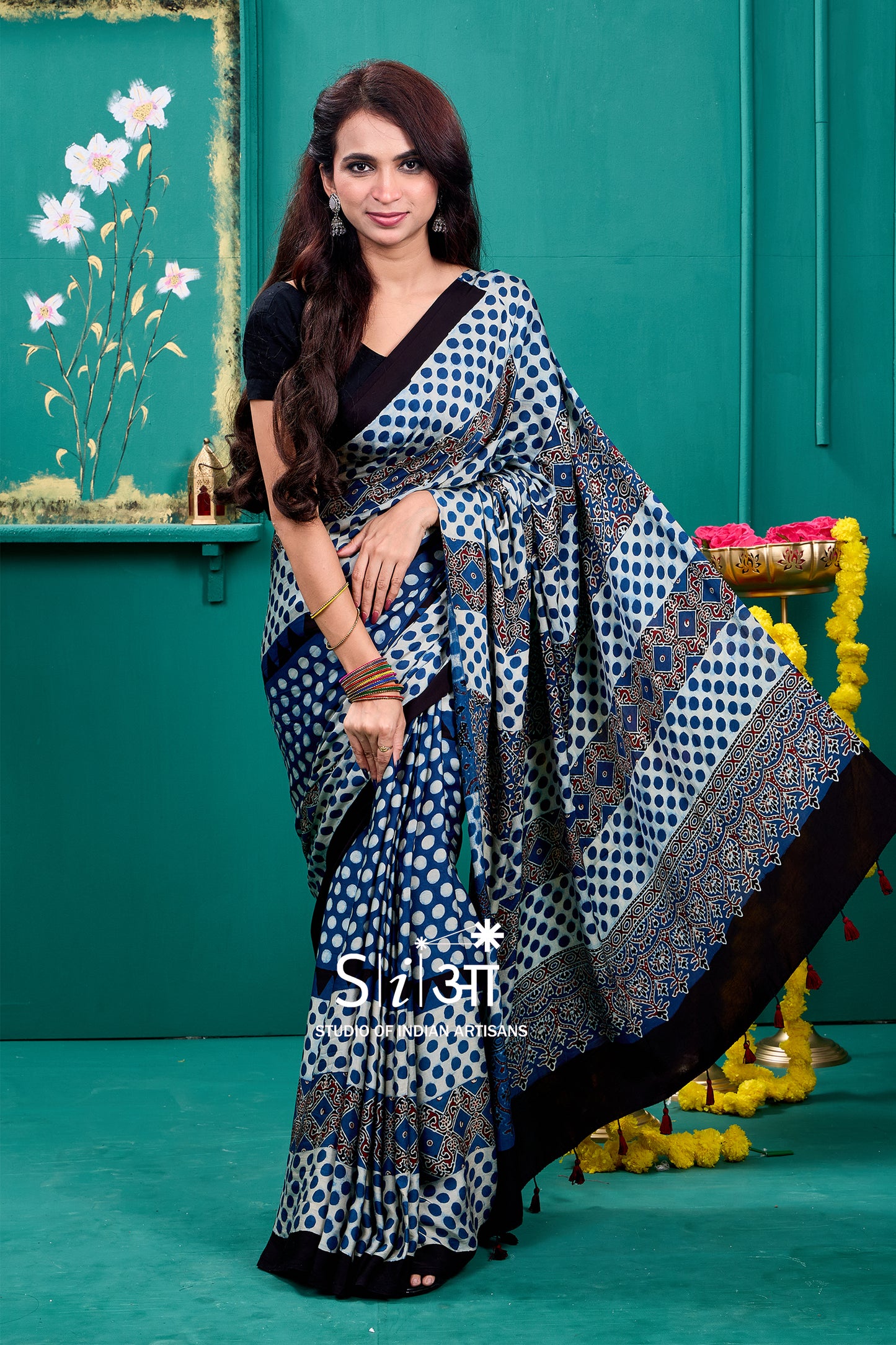"MIDNIGHT BLOCKS - MODAL SILK SAREE  "
