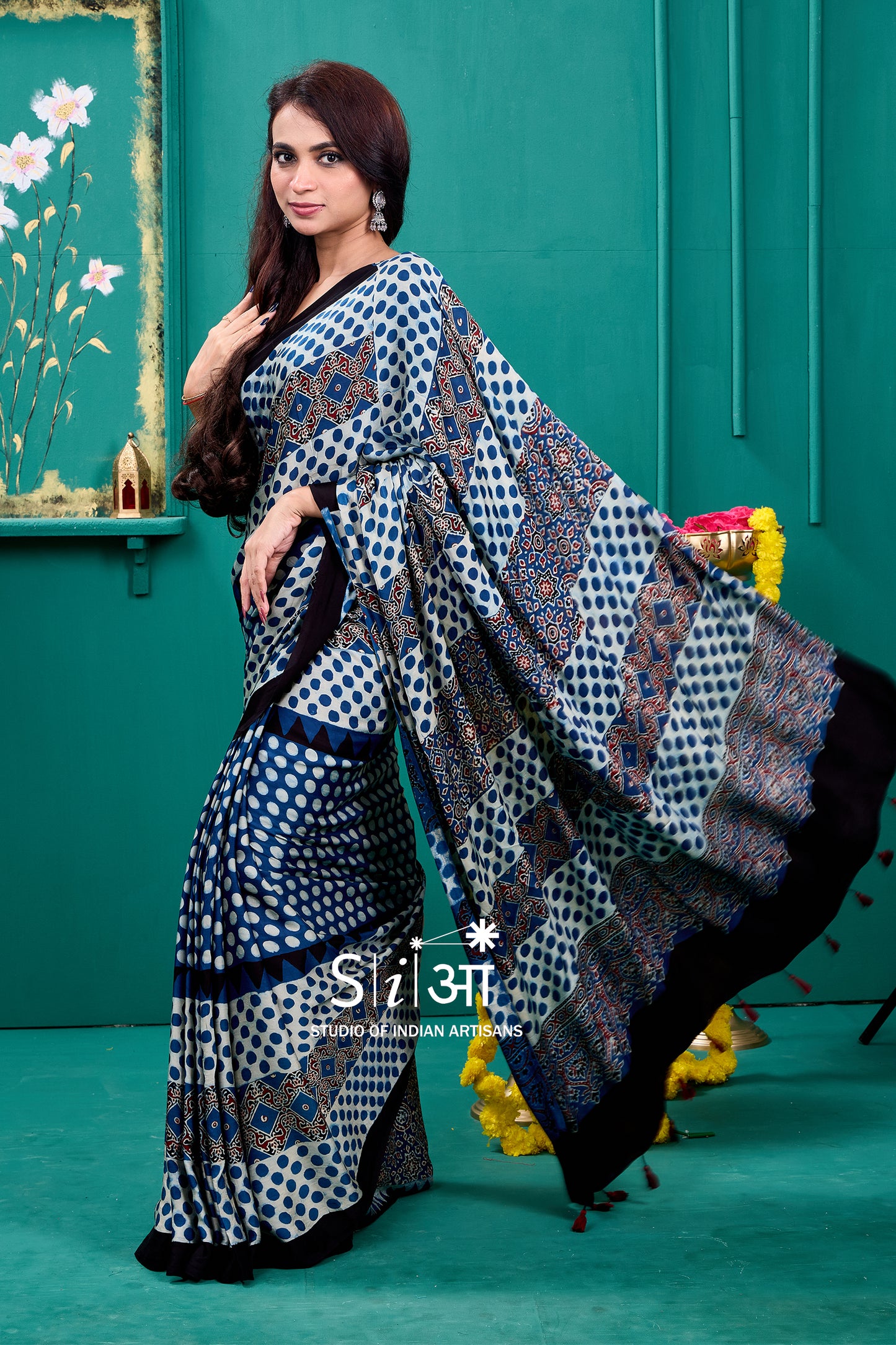 "MIDNIGHT BLOCKS - MODAL SILK SAREE  "