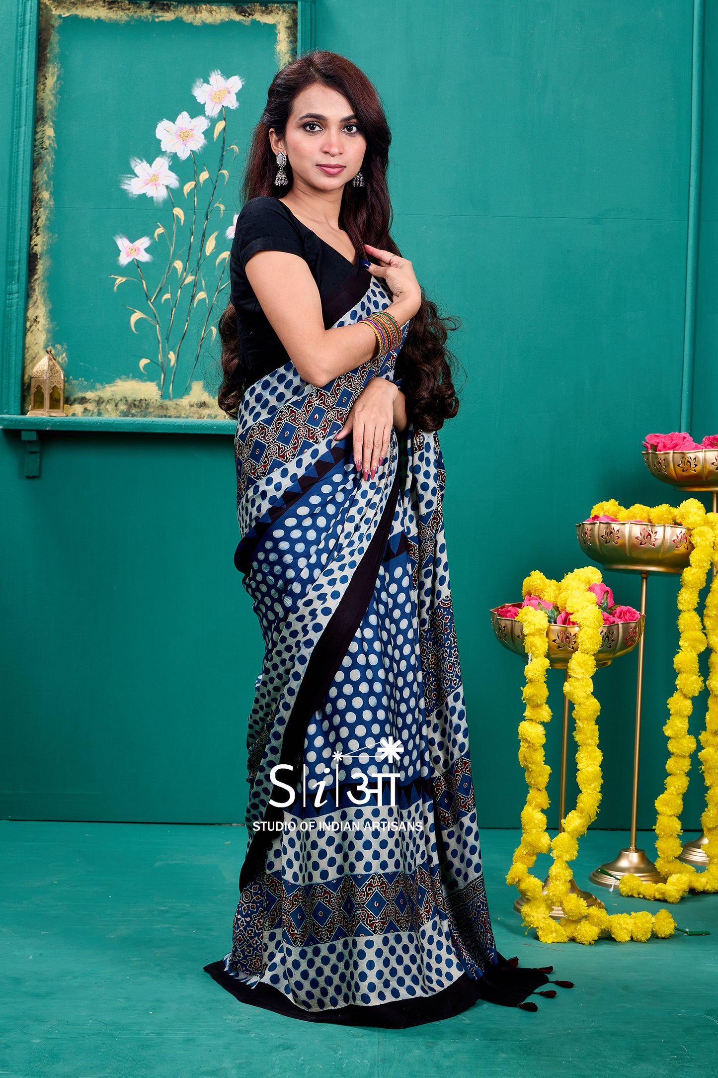 "MIDNIGHT BLOCKS - MODAL SILK SAREE  "