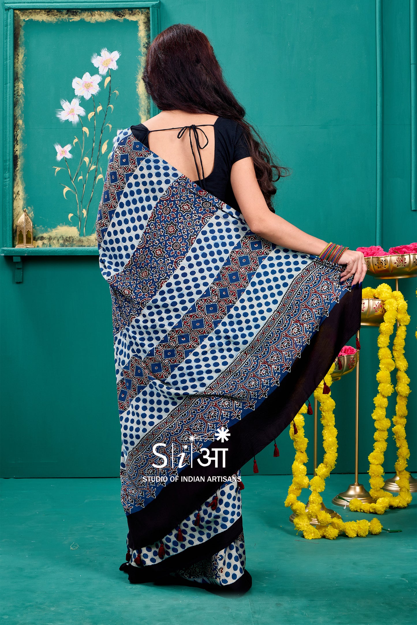"MIDNIGHT BLOCKS - MODAL SILK SAREE  "