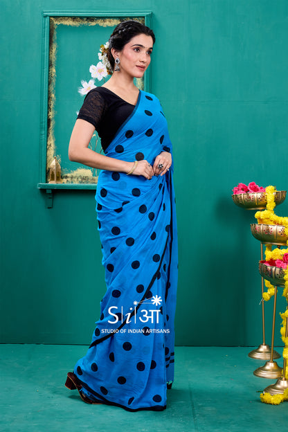 MIDNIGHT POLKA - MUL COTTON SAREE