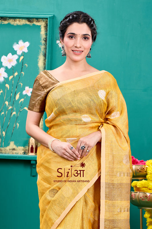 "SUNFLOWER GLITTERATI - TISSUE LINEN SAREE  "