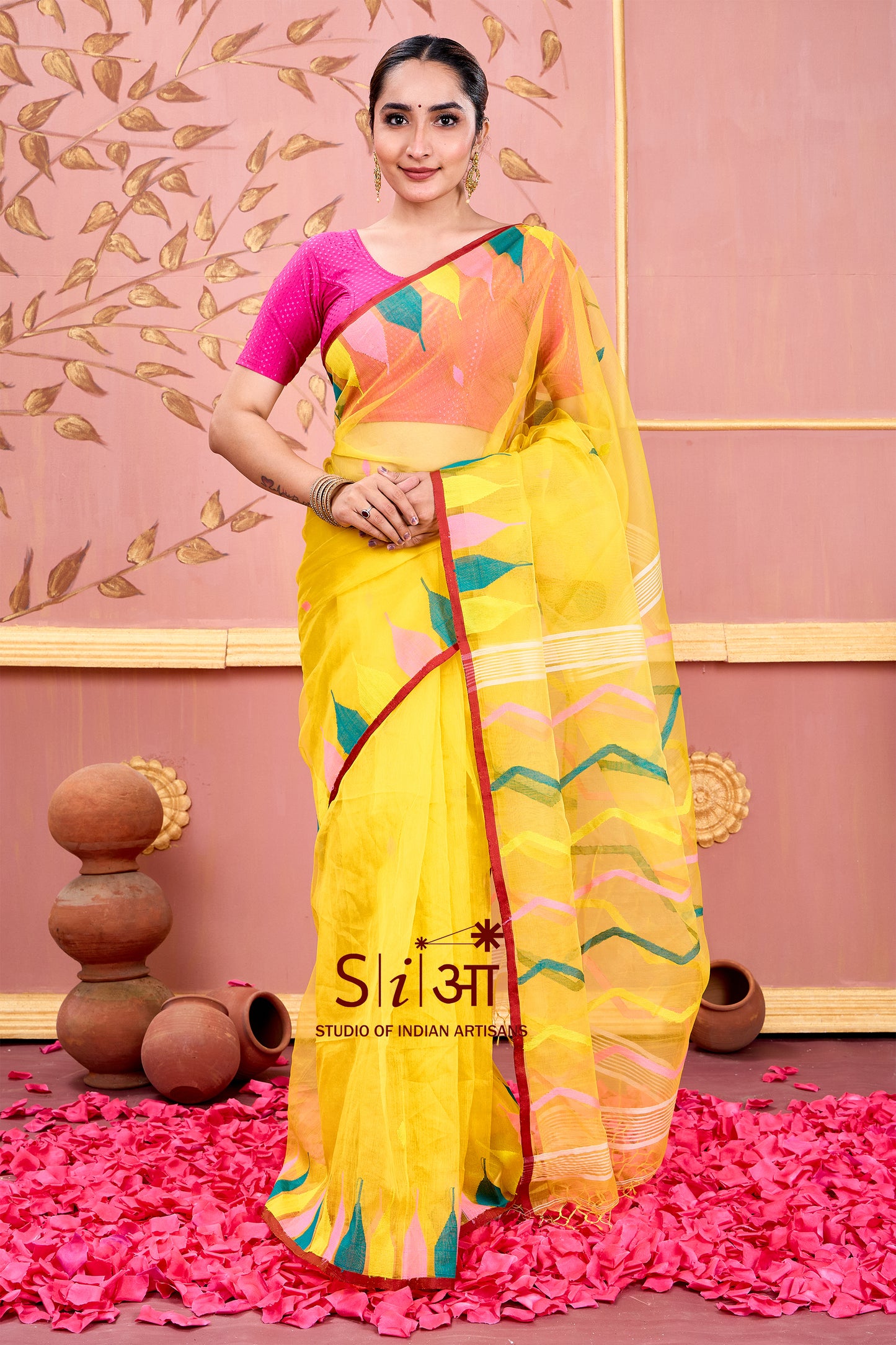 " SUNLIT WAVES - MUSLIN SILK SAREE  "
